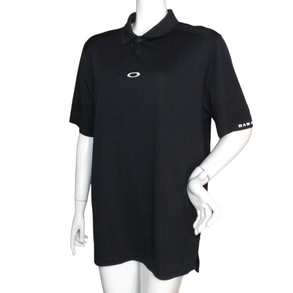 Oakley Polo Shirt, XL, Black, Short sleeve, Logo/O, 2 button collar, Regular Fit - Picture 4 of 12
